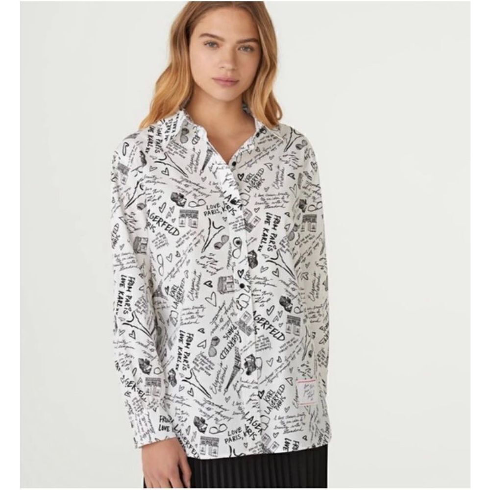 Karl Lagerfeld Paris NWOT Limited Edition Cotton Shirt Conversation Print M